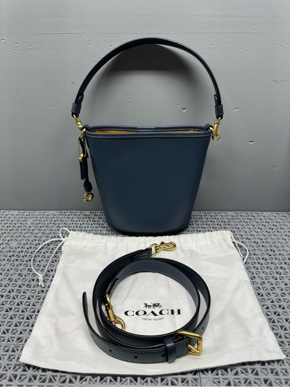 COACH Dakota Bucket 16 Crossbody Bag in Denim Blue Brass